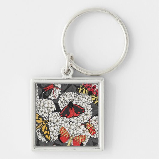 Moten op witte hydrangea sleutelhanger (Voorkant)