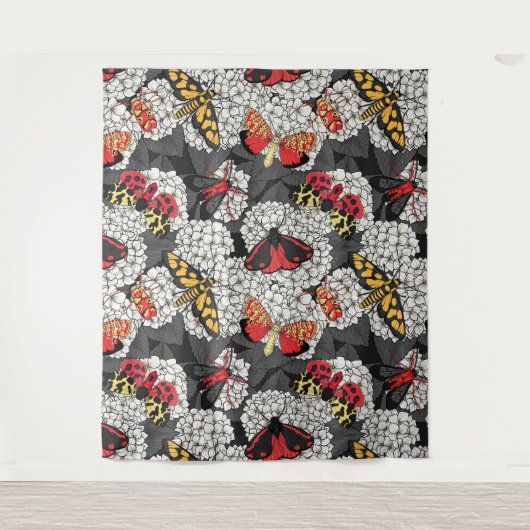 Moten op witte hydrangea wandkleed (Voorkant)