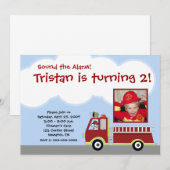 Moteur de pompiers * PHOTO* Invitation d'anniversa (Devant / Derrière)