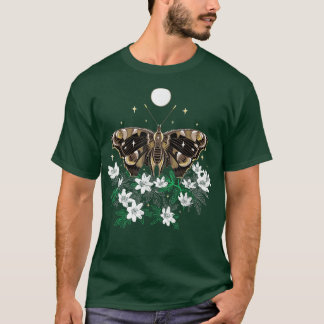 Moth at Night with Anemone Dark Spring Butterfly w T-shirt