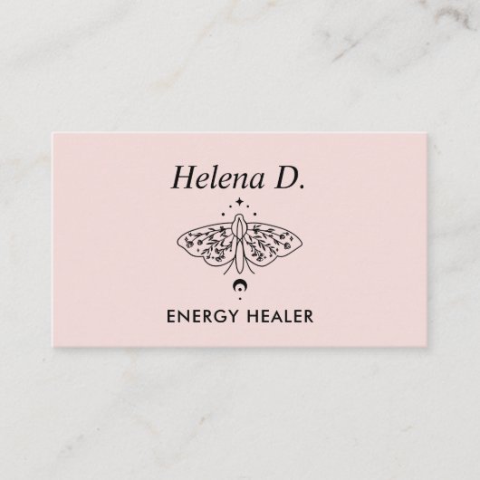 Moth Butterfly Moon Phase Reiki Practitioner Pink Visitekaartje (Voorkant)