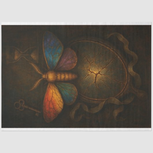 Moth Cracked Mirror & Key Decoupage Papier LGBTQ (Voorkant)