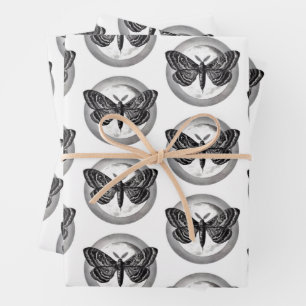 Moth en Maan Wrapping Paper Flat Sheet Set van 3
