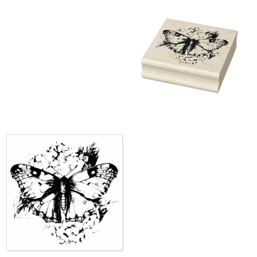 Moth & Flowers Rubber Stamp Rubberstempel (Gestempeld)
