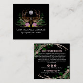 Moth Moon Candle Inention Spell Vierkante Visitekaartje (Voorkant / Achterkant)