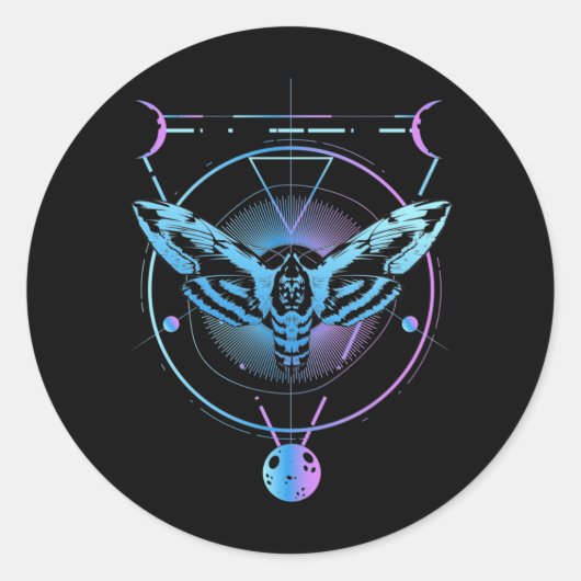 Moth Pastel Gothic Geometric Witchy Crescent Ronde Sticker (Voorkant)