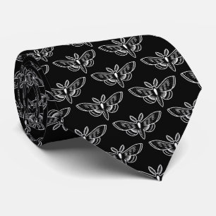 Moth Pattern - Wit op Zwart Stropdas