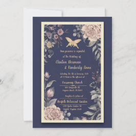Moth, Roos & Thistle Wedding Invitation II Kaart
