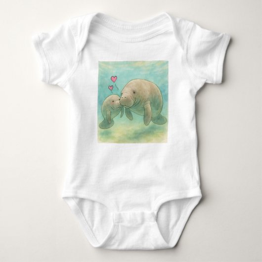 Mother and Baby Manatee Watercolor Illustration – Romper (Voorkant)
