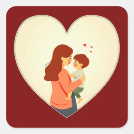 Mother and Child Love Illustration – Warm Family Vierkante Sticker