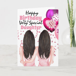 Mother daughter confetti balloons birthday wishes kaart