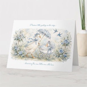Mother Goose Blauwe Roos Standaard Baby Shower Kaart