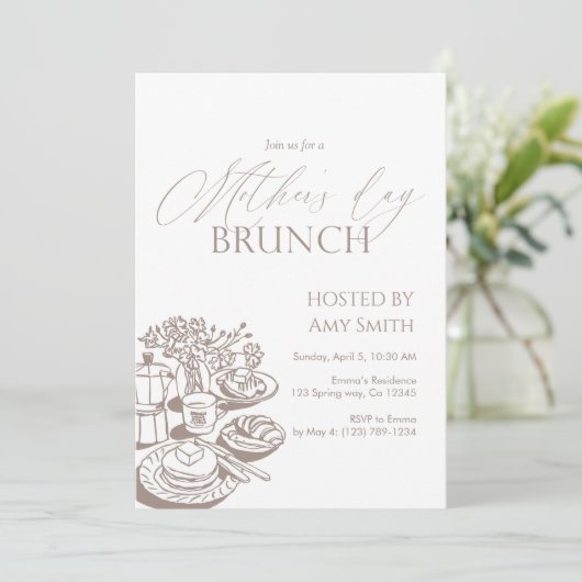 Mother’s Day Brunch Neutral Line  Kaart (Staand voorkant)
