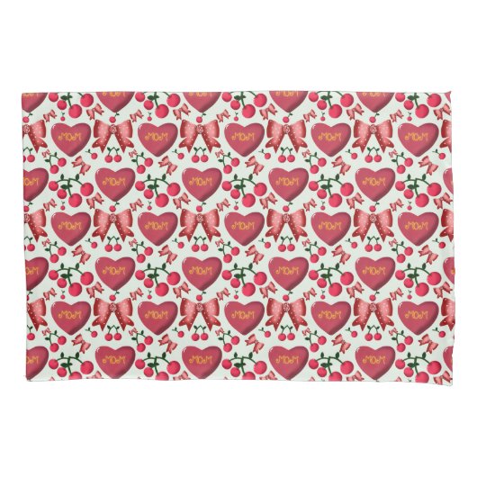 Mother’s Day Cherry Bow Heart Pattern Cute  Kussensloop (Voorkant)