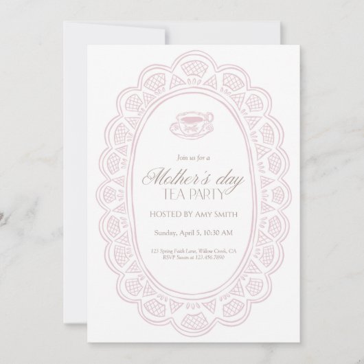 Mother’s Day Tea Party Pink Lace Doily Frame Kaart (Voorkant)