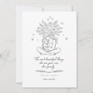 Mothers Day Botanical Line Art Card Floral Mom  Feestdagenkaart