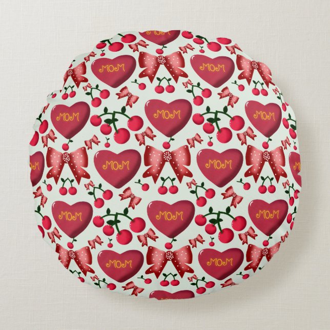 Mother's day cherry bow pattern gift  rond kussen (Voorkant)