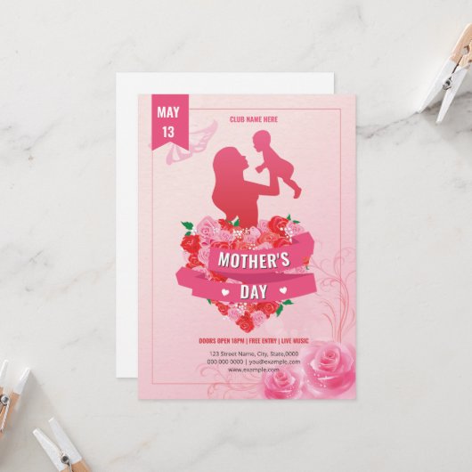 Mothers Day Event Invitation Flyer Template (Devant/Arrière en situation)