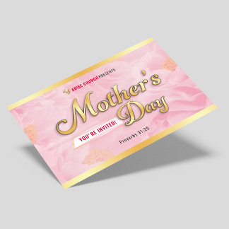 Mother's Day Service Church Invitation Pink & Gold