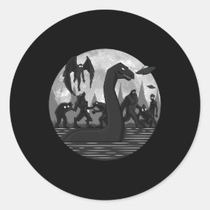 Mothman Bigfoot Loch Ness Monster Aliens Ufo Fun C Ronde Sticker