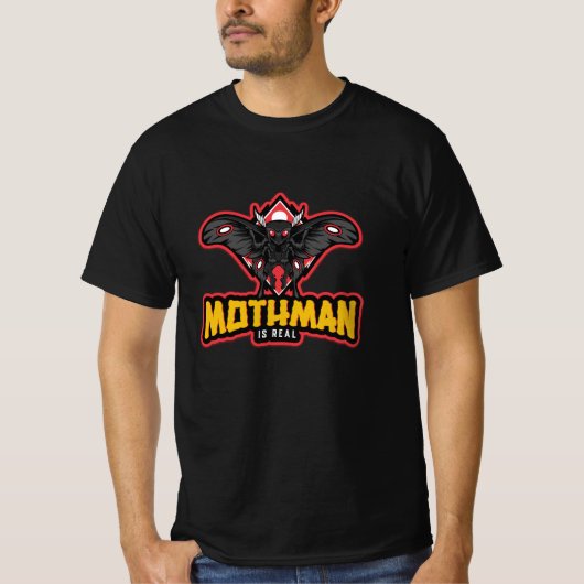 Mothman is echt met rode en gele logo Mothman T-shirt (Voorkant)