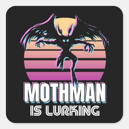 Mothman is lurking 80s Cryptid Gift Vierkante Sticker (Voorkant)