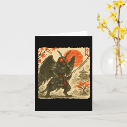Mothman Samurai Japanese Warrior Costume Sumi-e Ar Kaart (Gele Bloem)