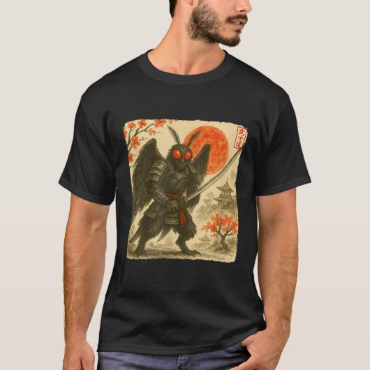 Mothman Samurai Japanese Warrior Costume Sumi-e Ar T-shirt (Voorkant)