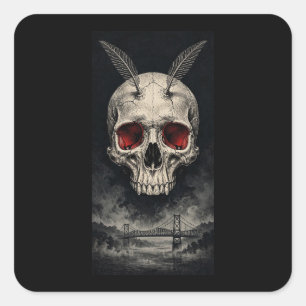 Mothman Schedel Rode Ogen Brug Nacht Sticker