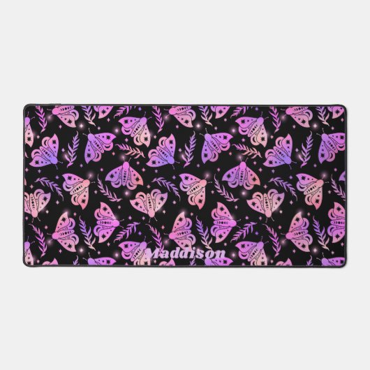 Moths Paarse Black Mystical Pattern Aangepaste naa Bureaumat (Voorkant)