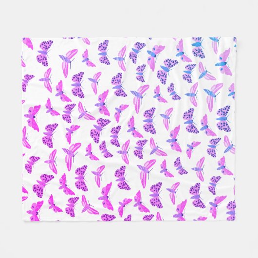 Moths Pattern roze Blue Paars Fleece Deken (Voorkant (Horizontaal))