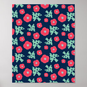 motif_7_camellia et oiseau_1 affiche mate