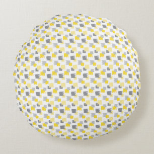 Motif à brosse Jaune et gris Coussin rond