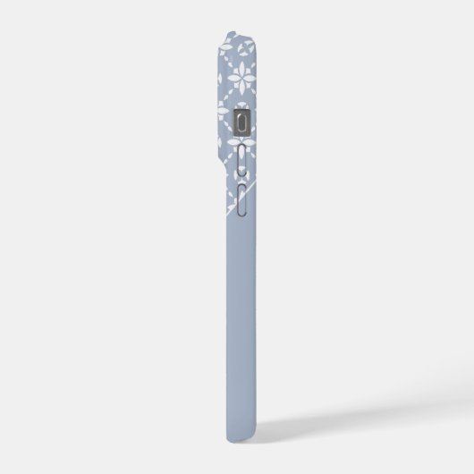 Motif à carreaux de fleurs blanches sur bleu Dusty (Côté gauche)