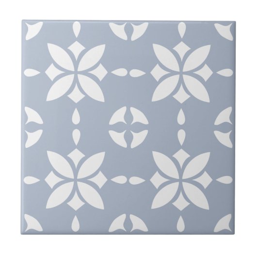 Motif à carreaux de fleurs blanches sur bleu Dusty (Devant)