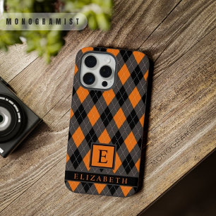 Motif à carreaux noir gris orange personnalisable