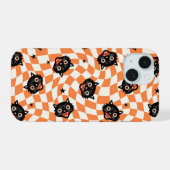 Motif à carreaux orange et chat noir rétro (Verso Horizontal)
