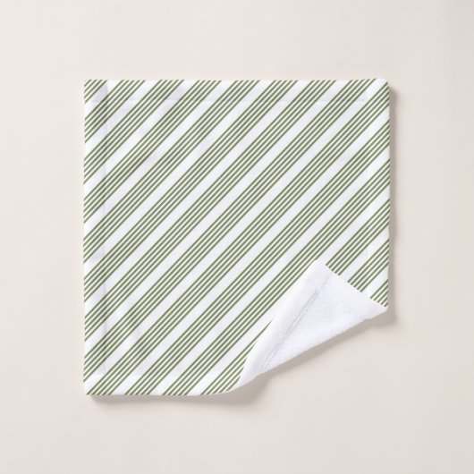 Motif à cinq bandes vert et blanc olive (Gant de toilette)