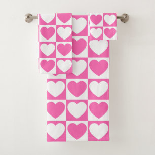 Motif À damiers rose et blanc aux coeurs
