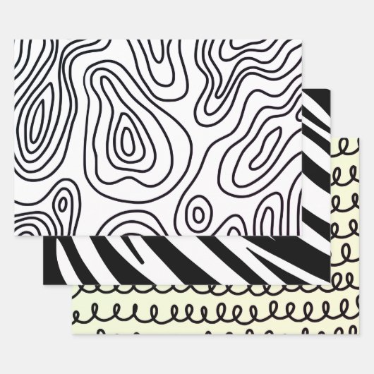 motif à doodle noir blanc feuille d'emballage (Lot)