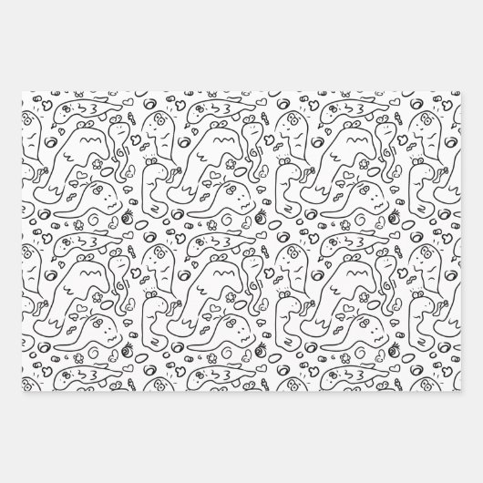 Motif à doodle noir et blanc enveloppe feuille pap (Devant 2)
