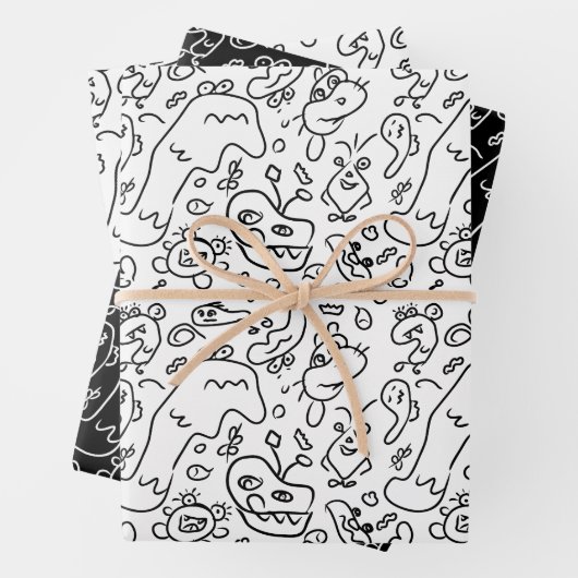 Motif à doodle noir et blanc enveloppe feuille pap (En situation)