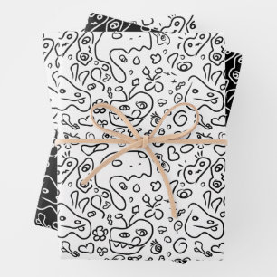 Motif à doodle noir et blanc enveloppe feuille pap