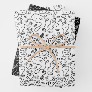 Motif à doodle noir et blanc enveloppe feuille pap