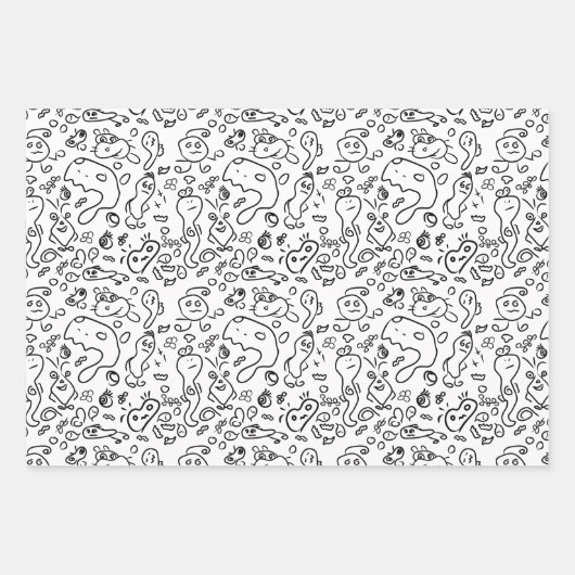 Motif à doodle noir et blanc enveloppe feuille pap (Devant)
