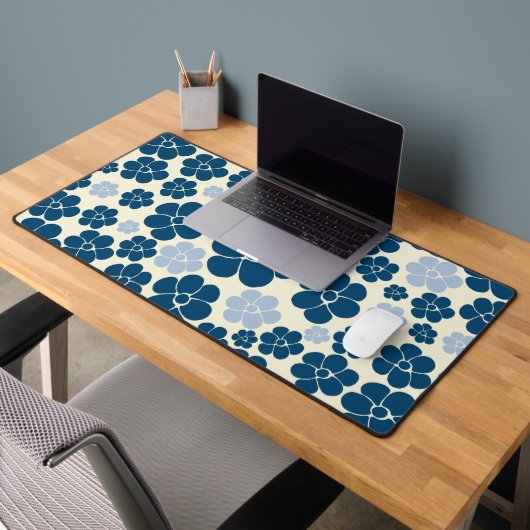 Motif à fleurs - Bleu foncé, Bleu clair et Crème (Bureau 2)