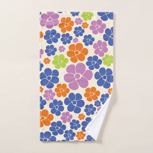 Motif à fleurs - Bleu, Orange, Violet, Vert (Serviette à main)
