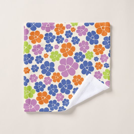 Motif à fleurs - Bleu, Orange, Violet, Vert (Gant de toilette)