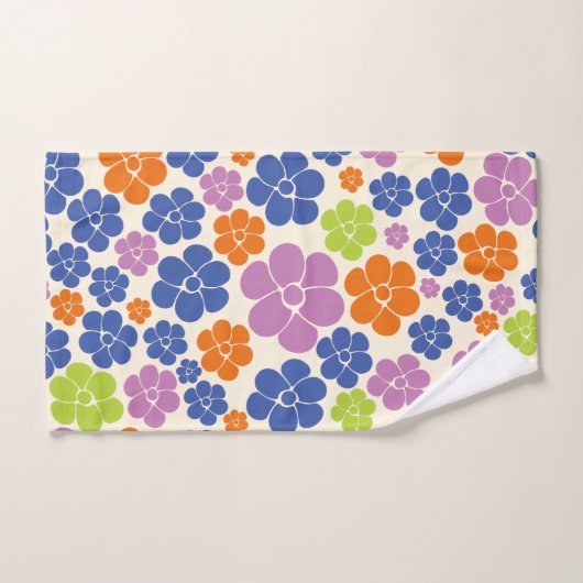 Motif à fleurs - Bleu, Orange, Violet, Vert (Serviette à main)