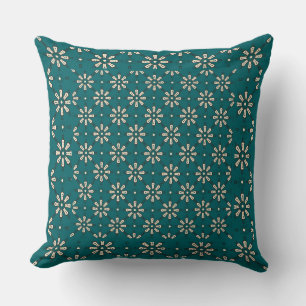 Motif à fleurs, crème, Coussin Turquoise foncé ou